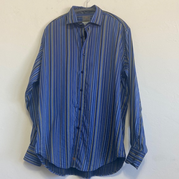 Thomas Dean striped button down 100% cotton shirt - Picture 2 of 6